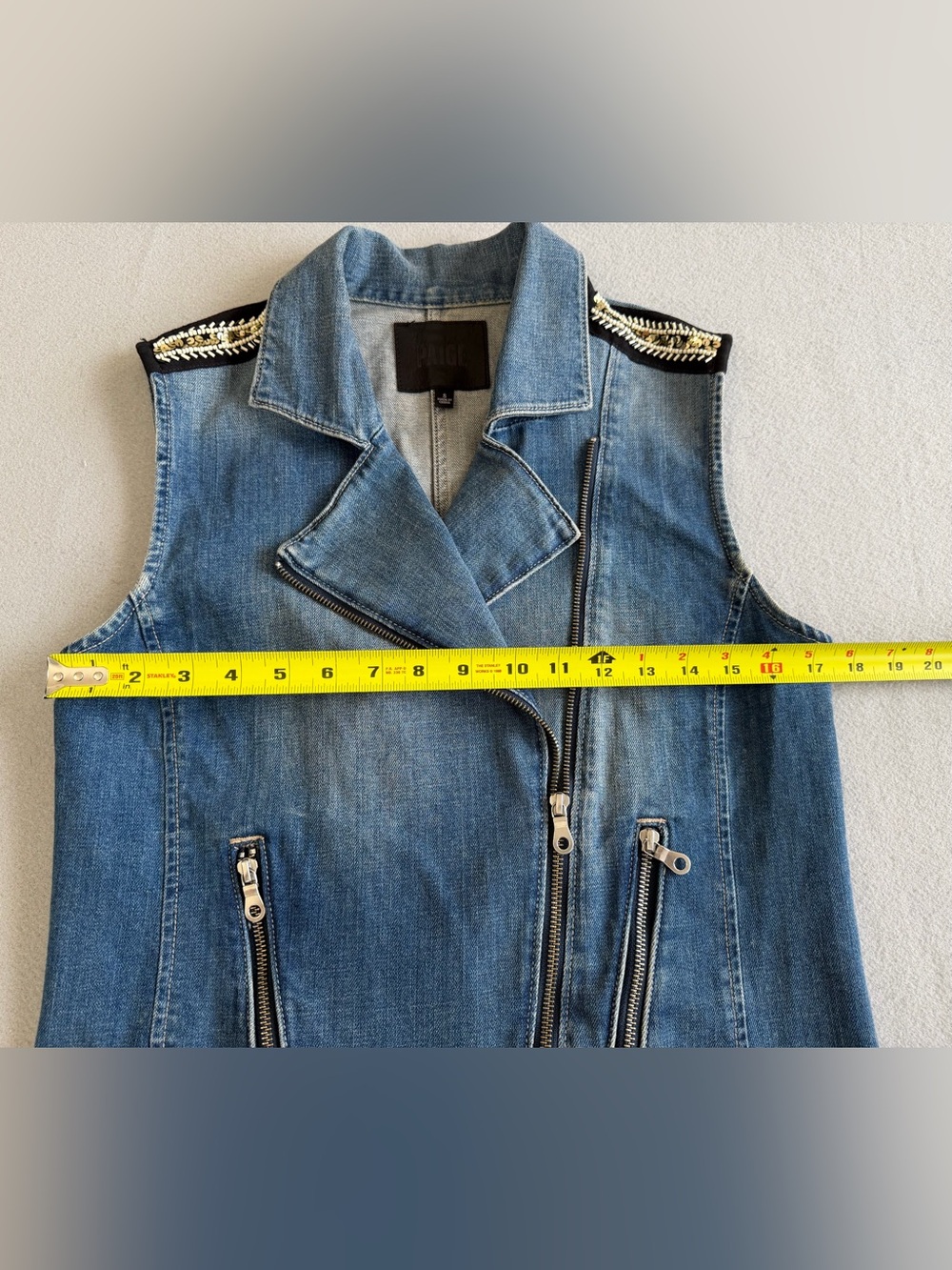 Paige Denim Vest Small Women’s Full Zipper Collared Blue - Picture 11 of 12